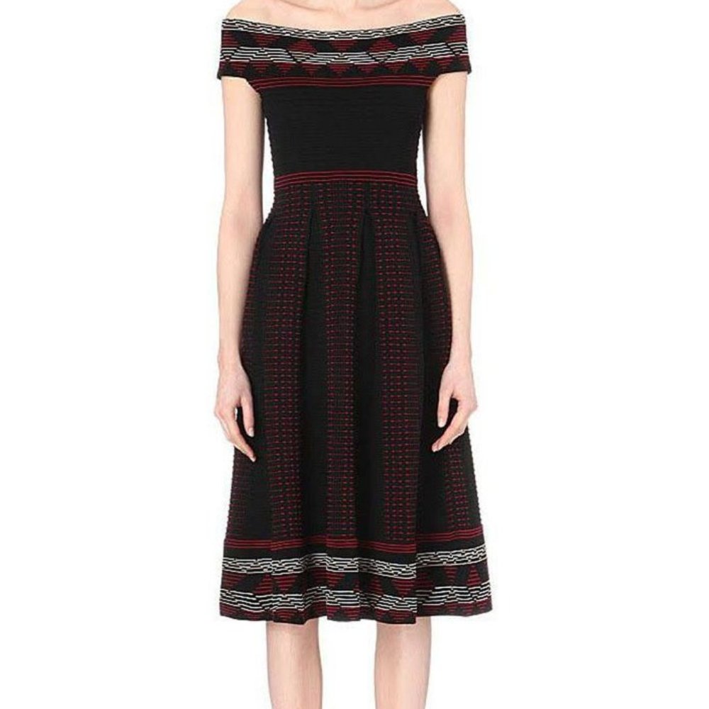 NWT Maje Black Remord Off Shoulder Knit Fit-and-flare Dress